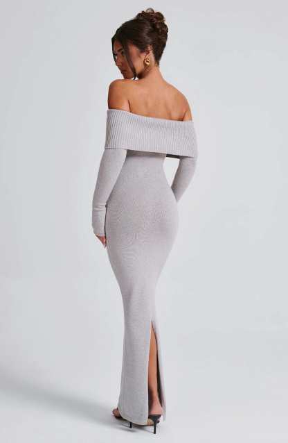 Beverley Knit Maxi Dress - Light Grey Marl-My Top Dress.All Rights Reserved