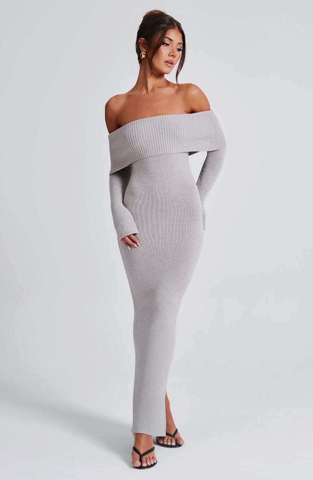 Beverley Knit Maxi Dress - Light Grey Marl-My Top Dress.All Rights Reserved