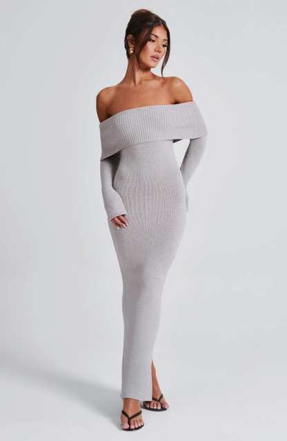 Beverley Knit Maxi Dress - Light Grey Marl-My Top Dress.All Rights Reserved