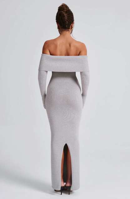 Beverley Knit Maxi Dress - Light Grey Marl-My Top Dress.All Rights Reserved