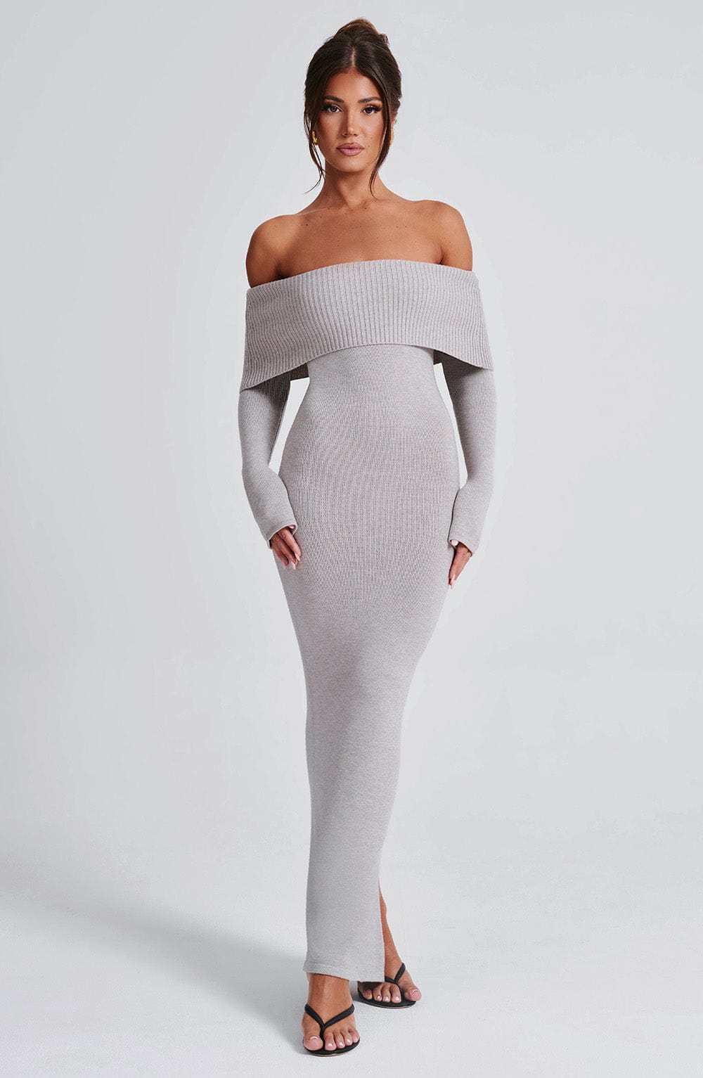 Beverley Knit Maxi Dress - Light Grey Marl-My Top Dress.All Rights Reserved