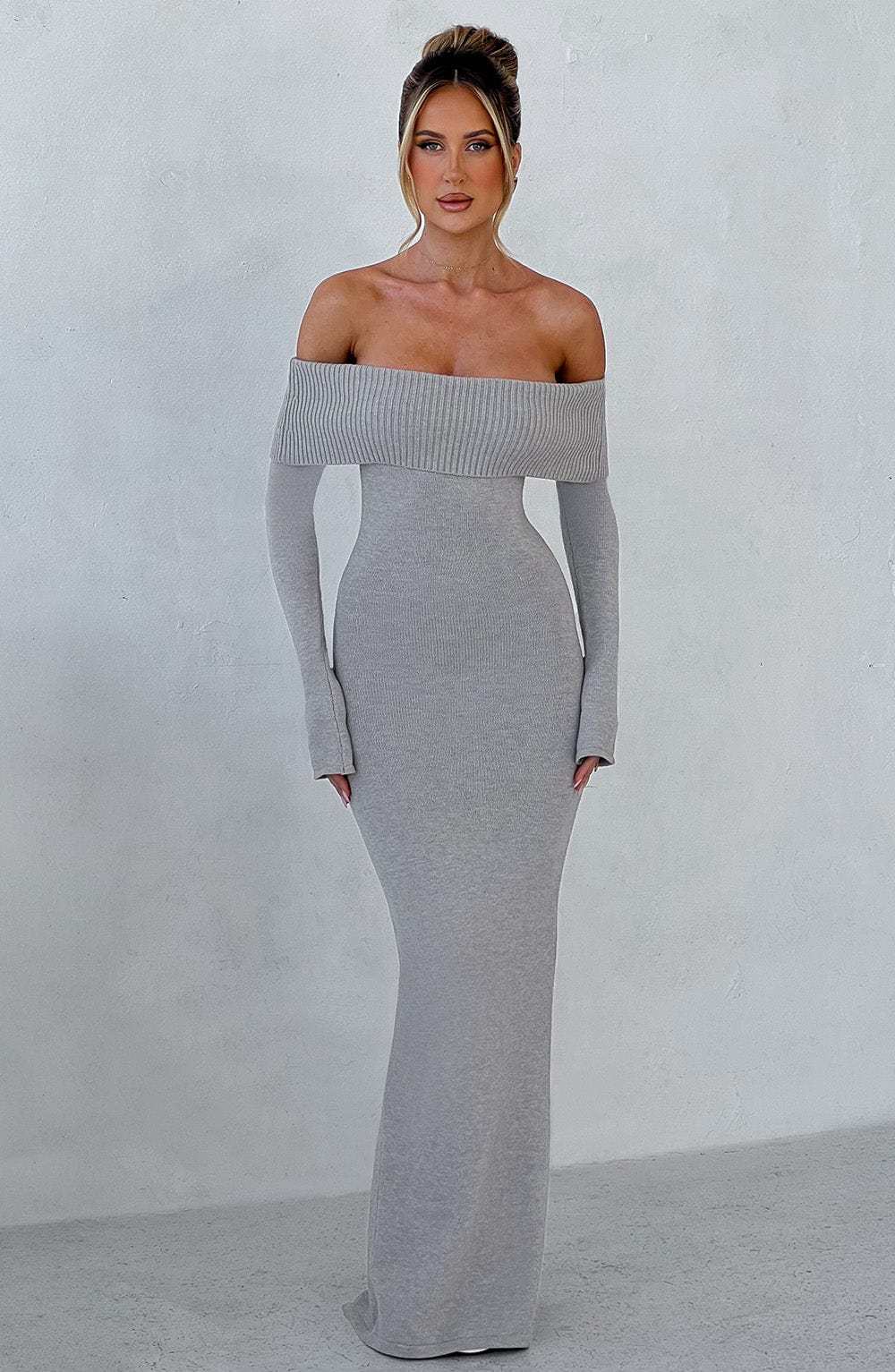 Beverley Knit Maxi Dress - Light Grey Marl-My Top Dress.All Rights Reserved