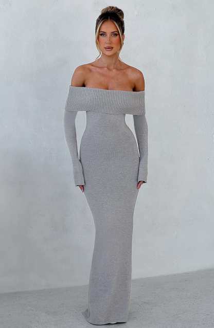 Beverley Knit Maxi Dress - Light Grey Marl-My Top Dress.All Rights Reserved