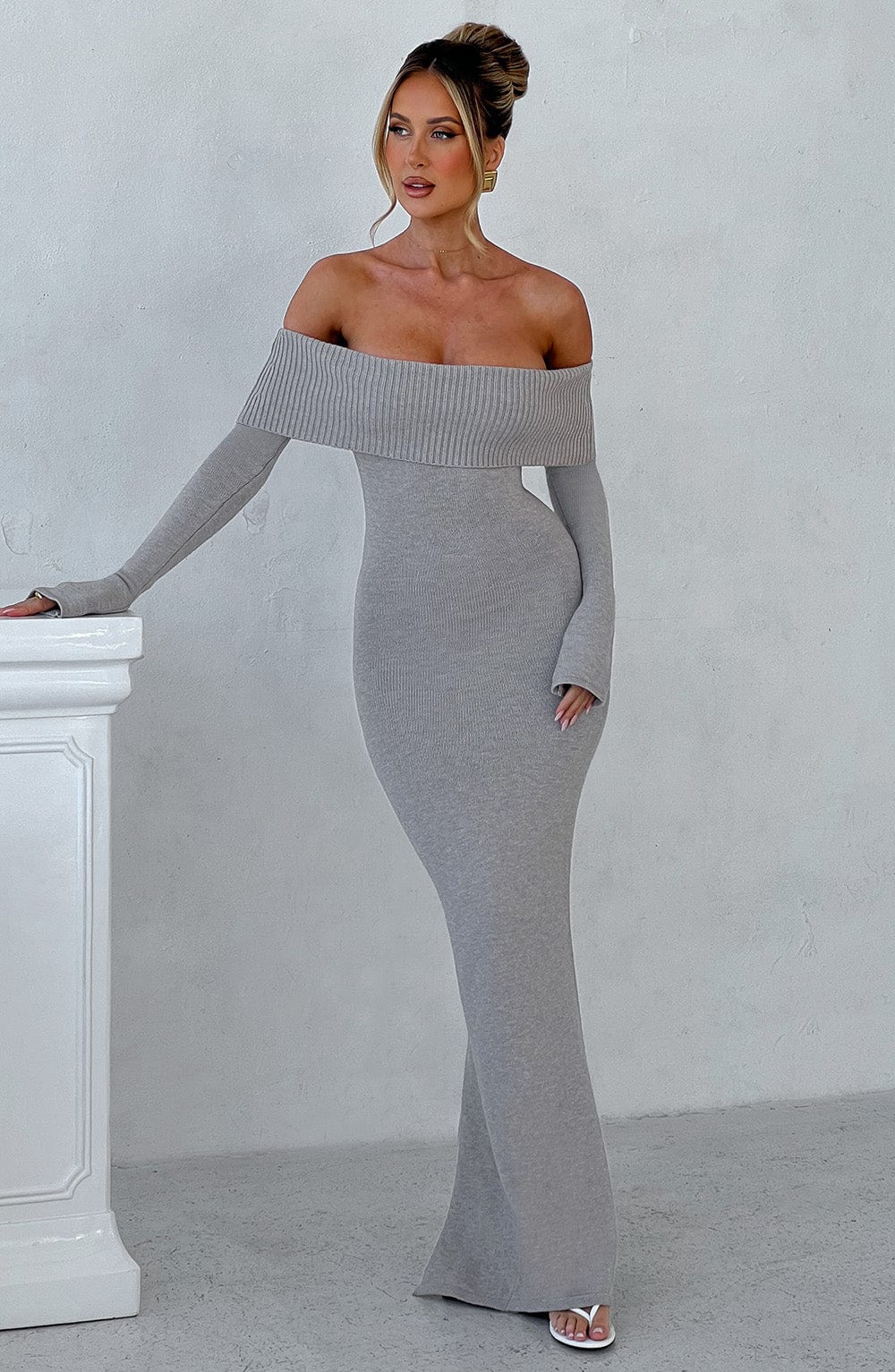 Beverley Knit Maxi Dress - Light Grey Marl-My Top Dress.All Rights Reserved