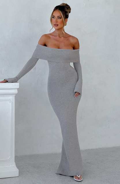 Beverley Knit Maxi Dress - Light Grey Marl-My Top Dress.All Rights Reserved
