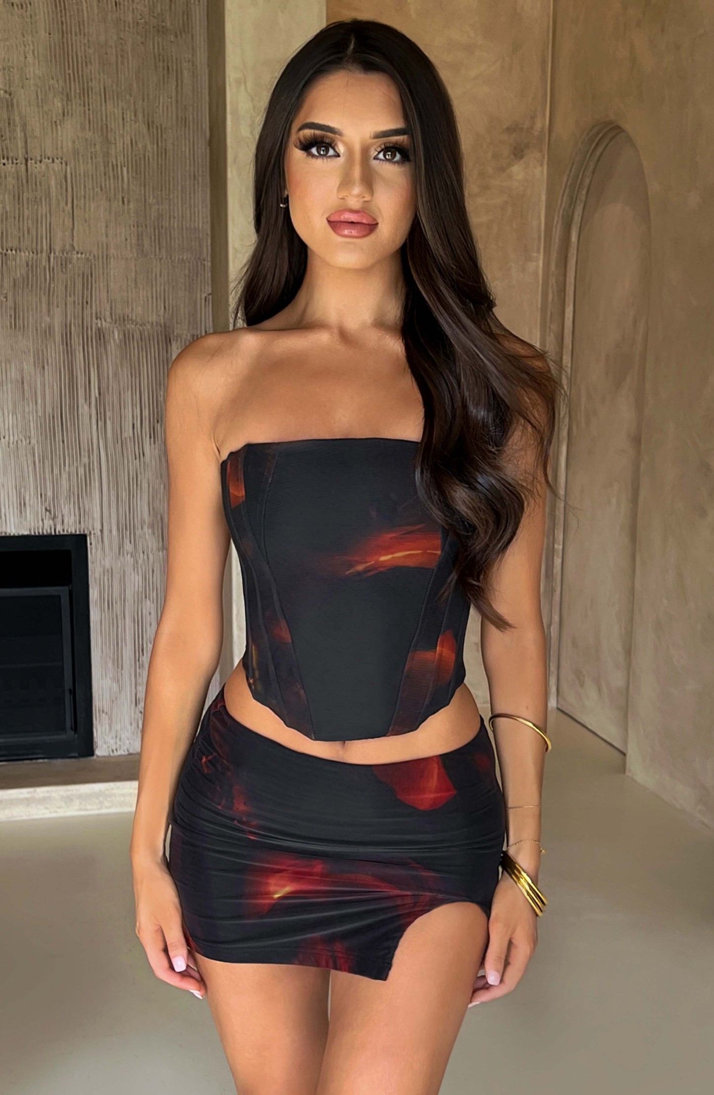 Alina Mini Skirt - Fire Print-My Top Dress.All Rights Reserved