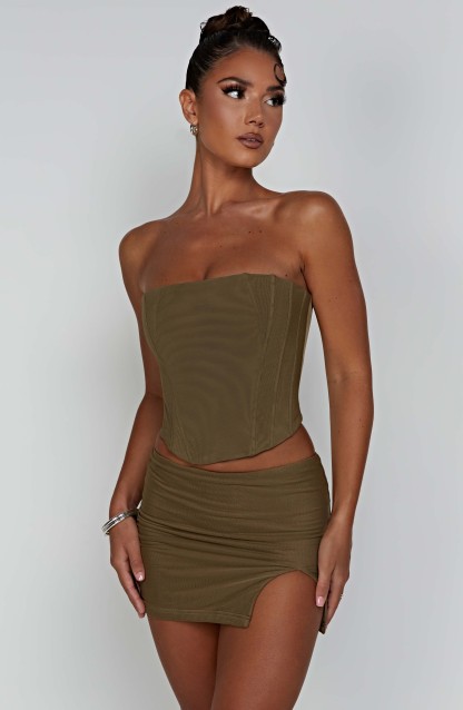Alina Mini Skirt - Khaki-My Top Dress.All Rights Reserved