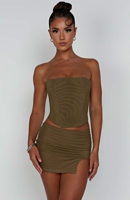 Alina Mini Skirt - Khaki-My Top Dress.All Rights Reserved