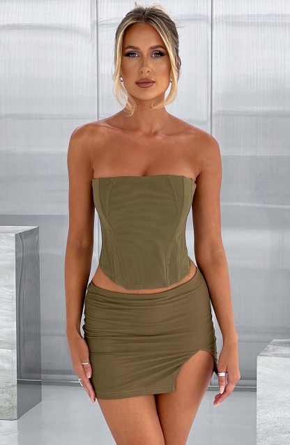 Alina Mini Skirt - Khaki-My Top Dress.All Rights Reserved