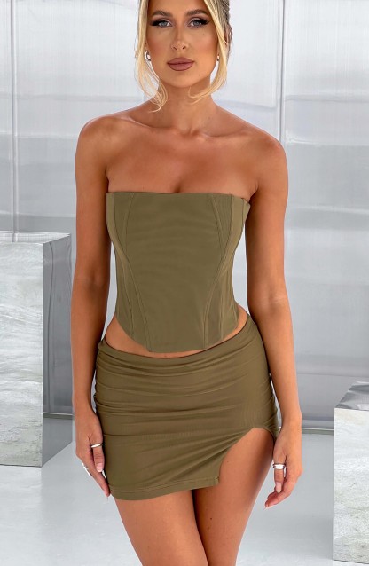Alina Mini Skirt - Khaki-My Top Dress.All Rights Reserved