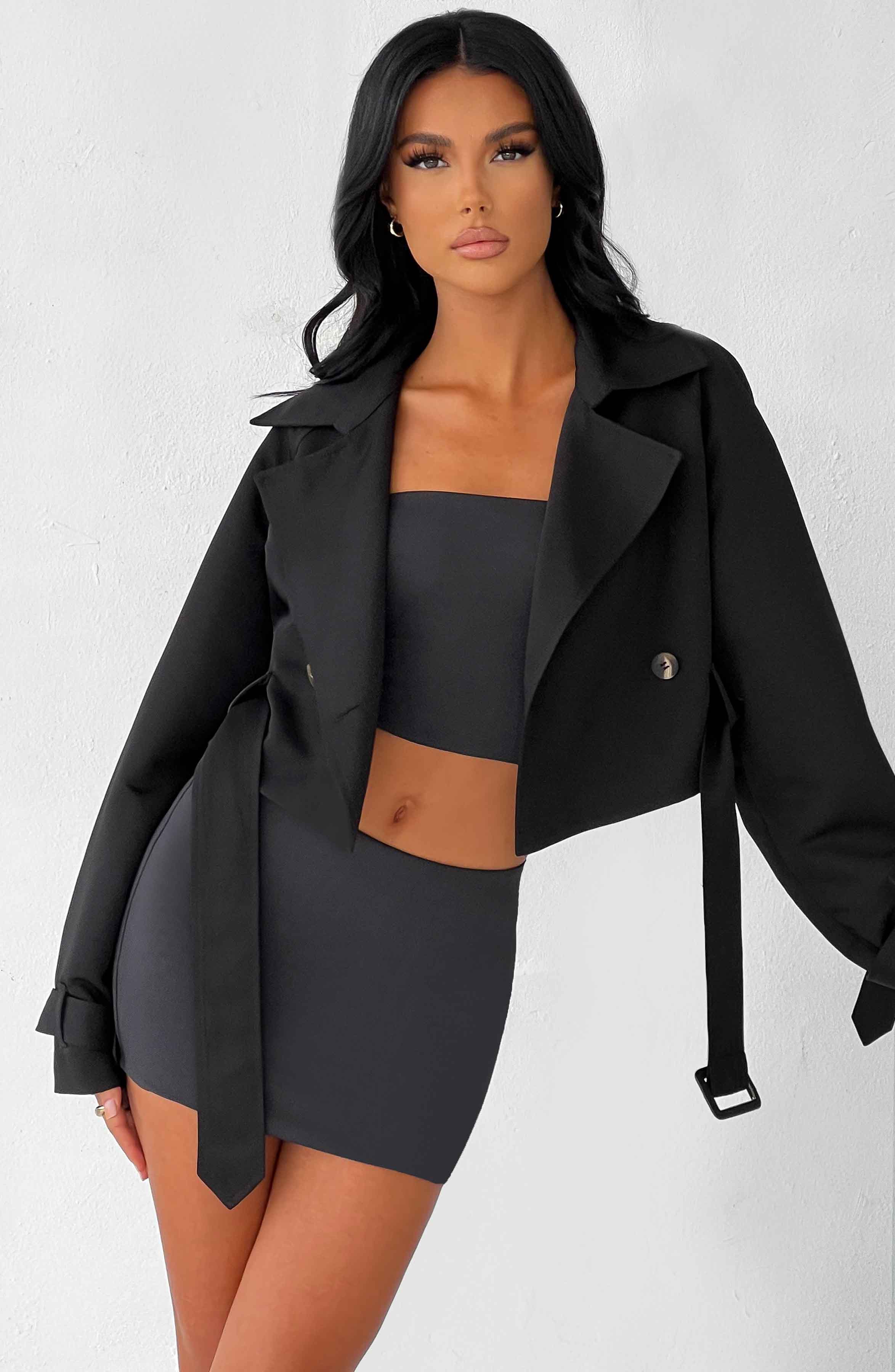 Caprice Cropped Trench Coat - Black-My Top Dress.All Rights Reserved