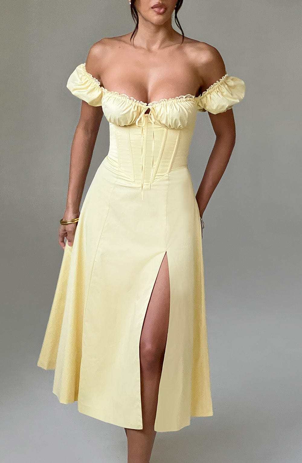 Courtney Midi Dress - Lemon-My Top Dress.All Rights Reserved