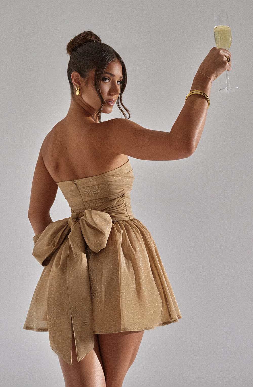 Katrina Mini Dress - Gold Sparkle-My Top Dress.All Rights Reserved