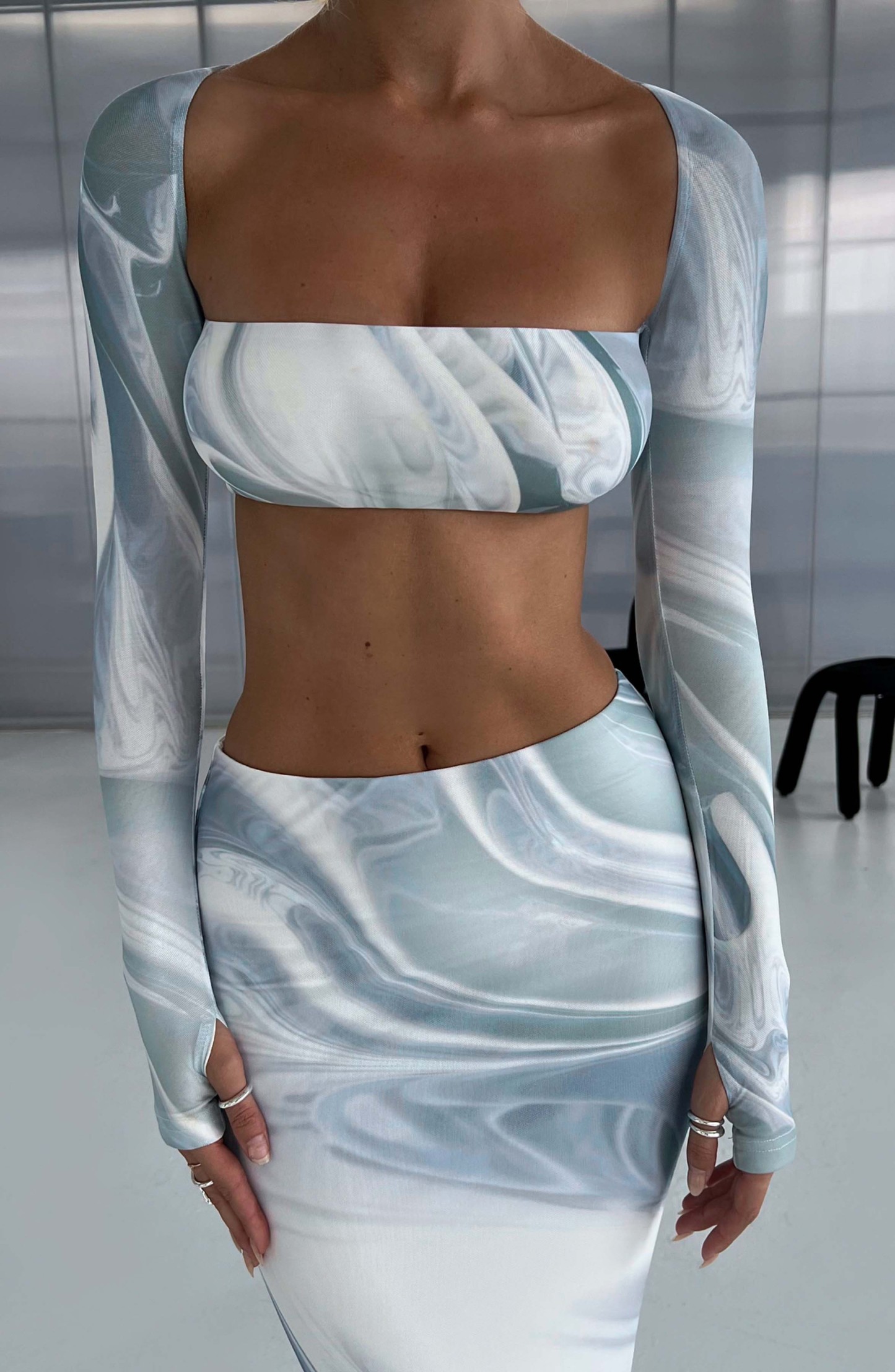 Blair Maxi Skirt - Grey Haze Print-My Top Dress.All Rights Reserved