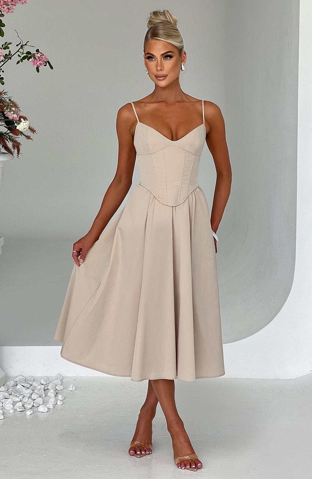 Mariella Midi Dress - Beige-My Top Dress.All Rights Reserved