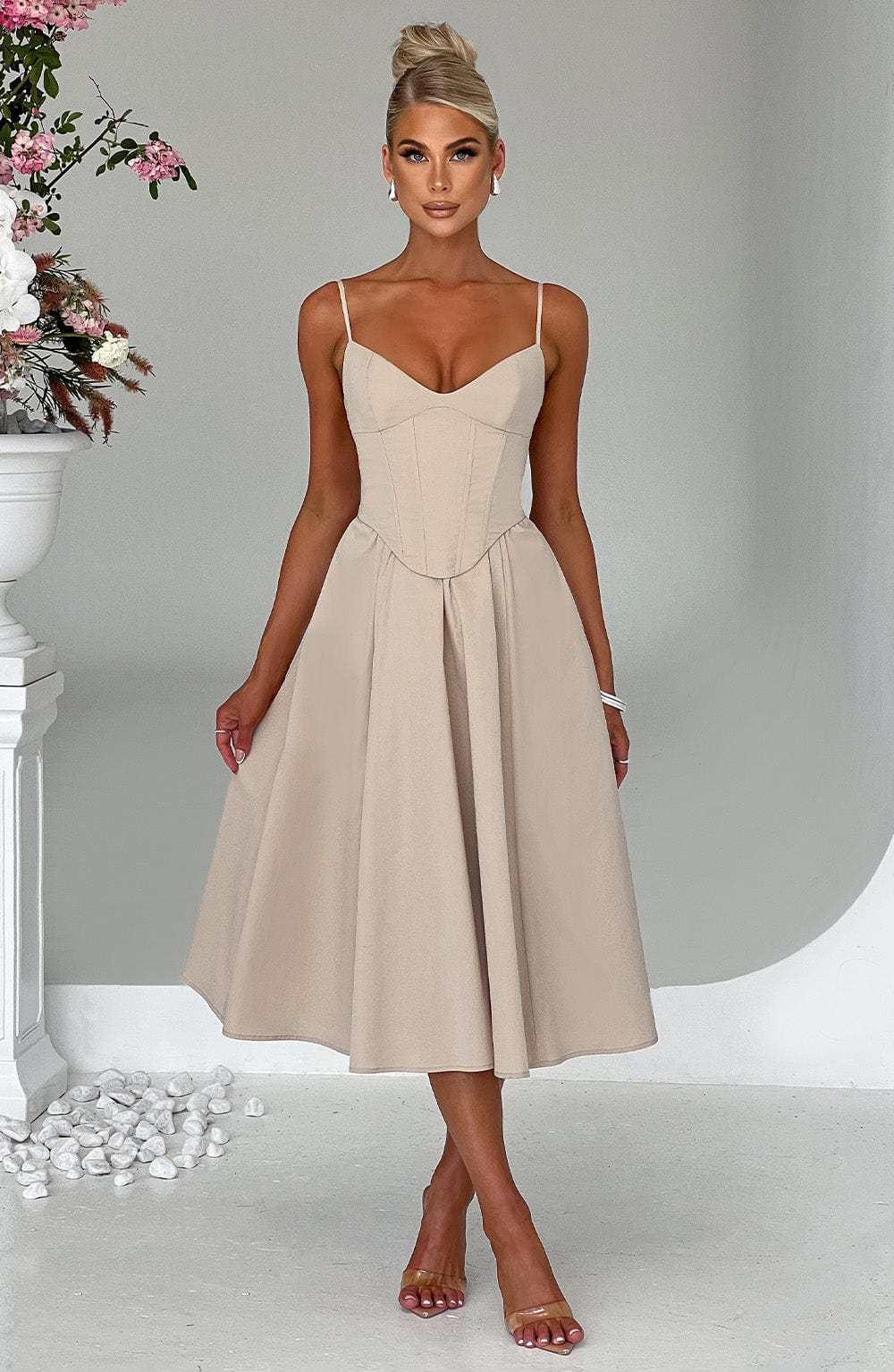 Mariella Midi Dress - Beige-My Top Dress.All Rights Reserved