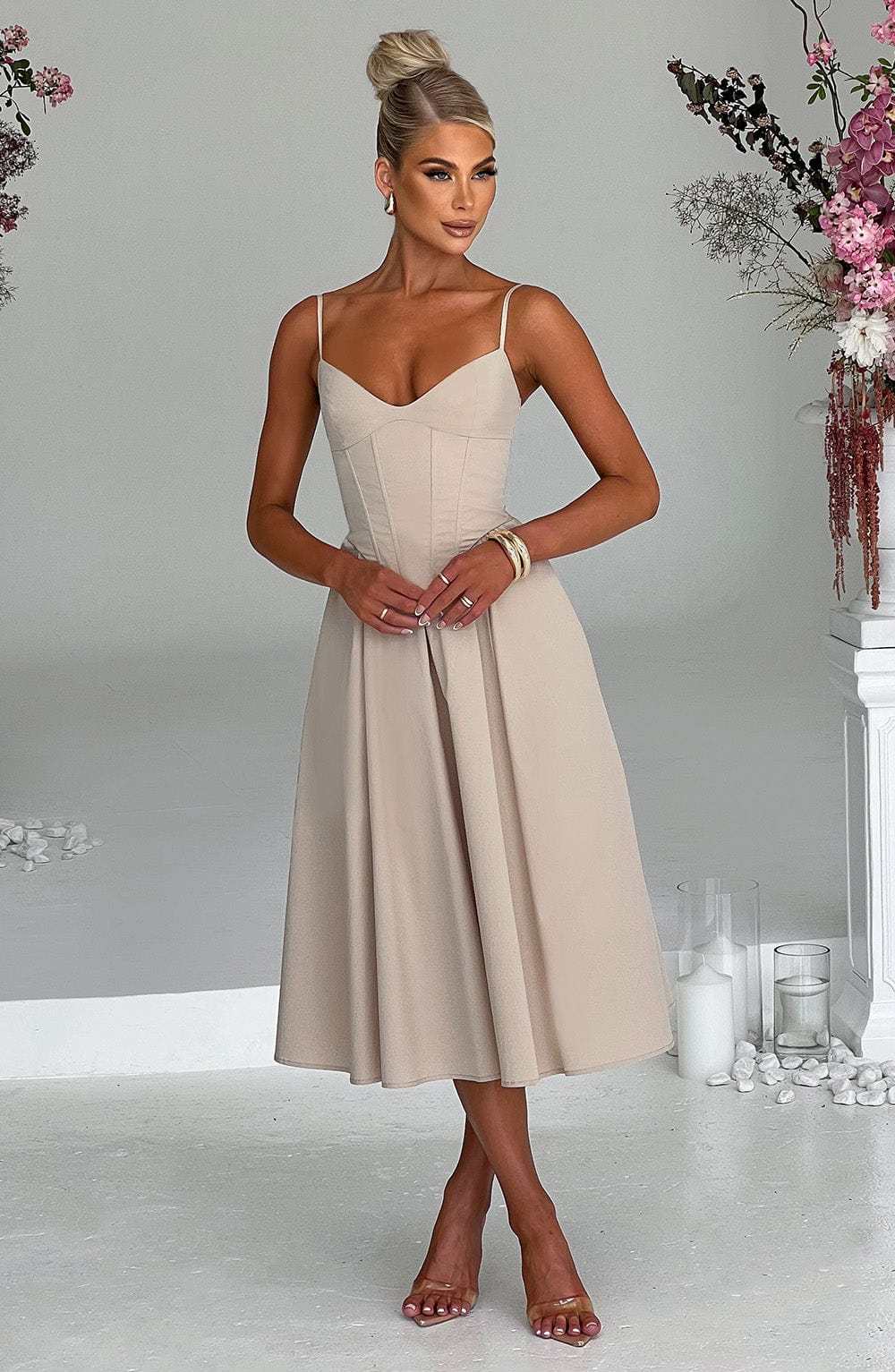 Mariella Midi Dress - Beige-My Top Dress.All Rights Reserved