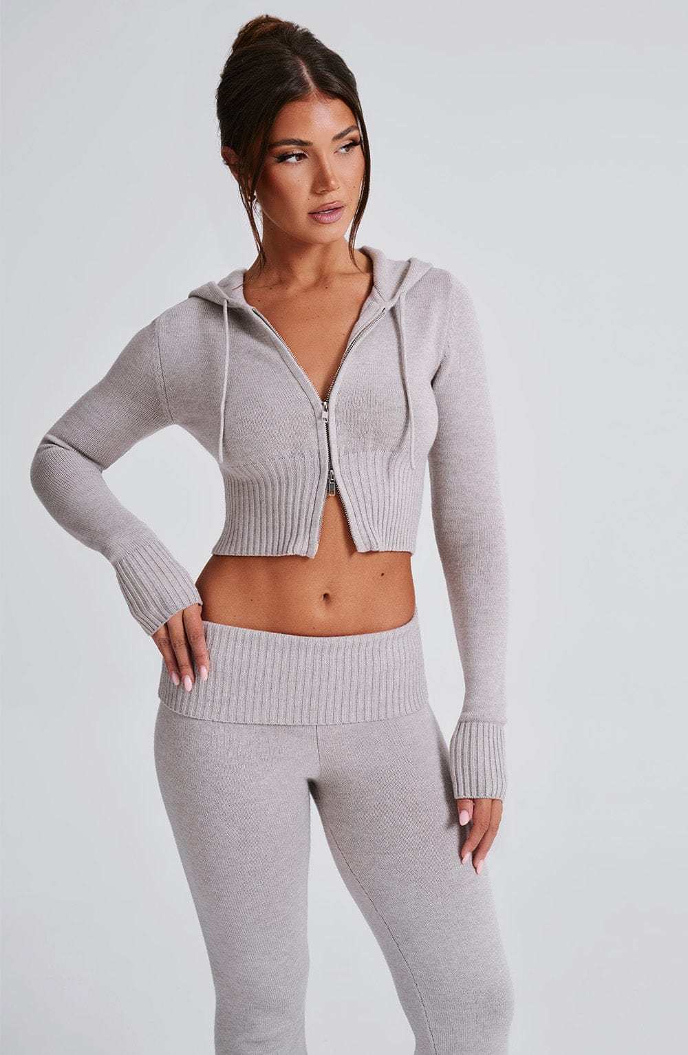 Portia Knit Hoodie - Light Grey Marl-My Top Dress.All Rights Reserved