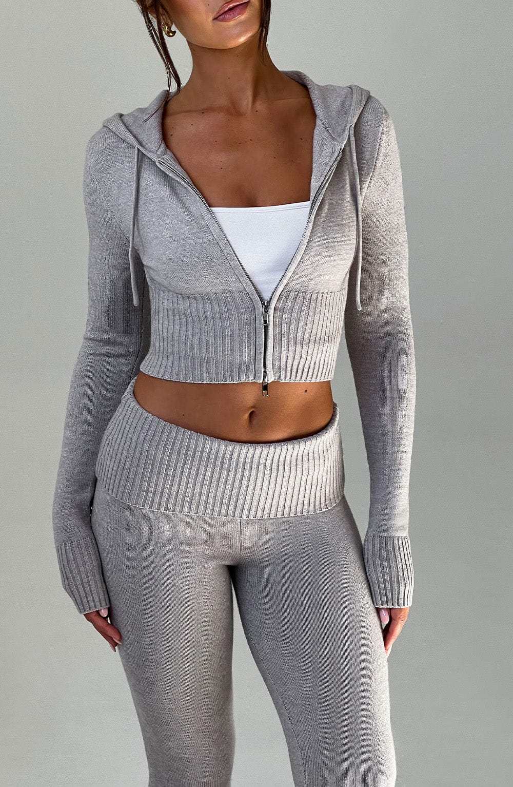 Portia Knit Hoodie - Light Grey Marl-My Top Dress.All Rights Reserved