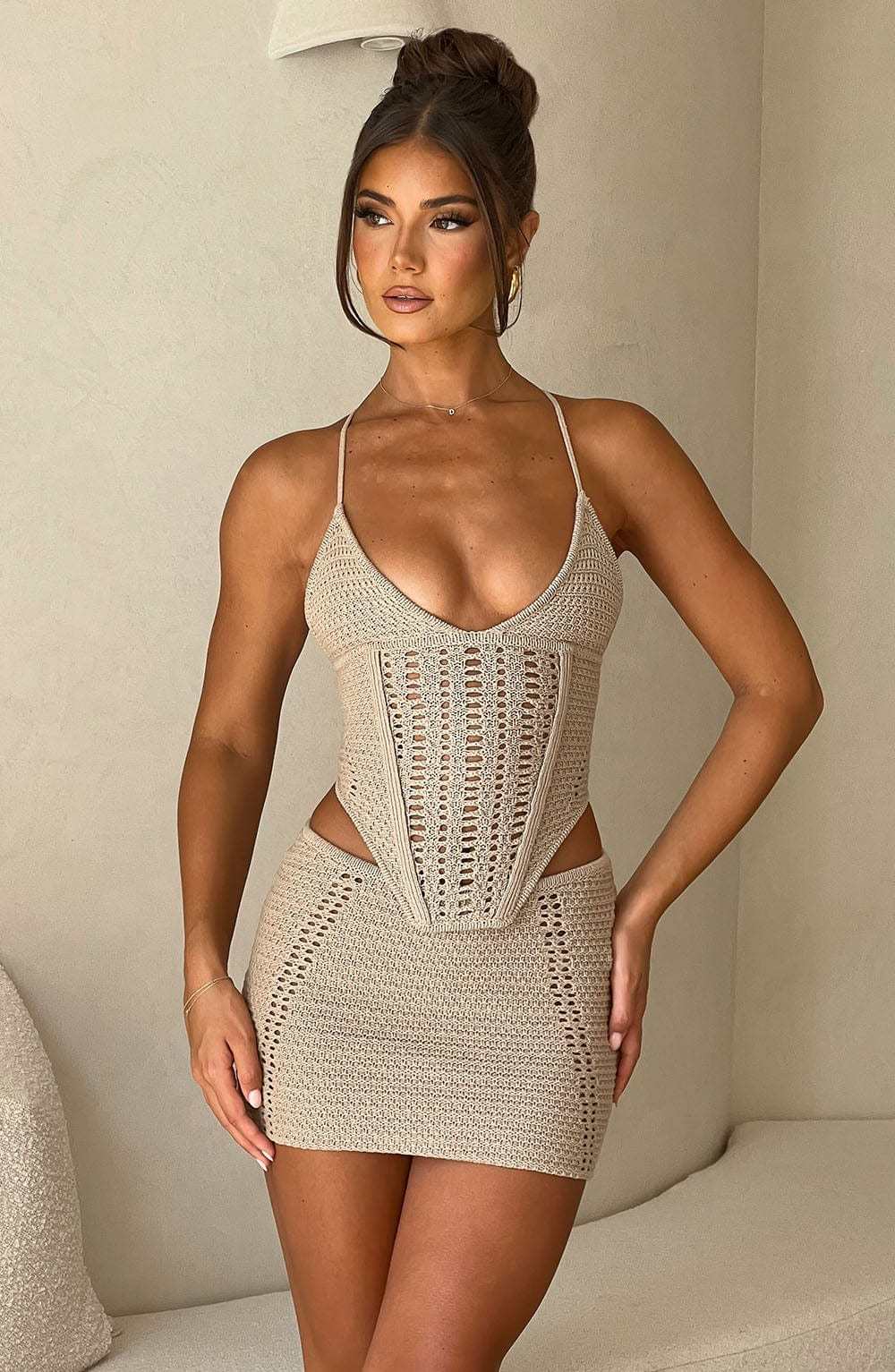 Selma Mini Skirt - Beige-My Top Dress.All Rights Reserved