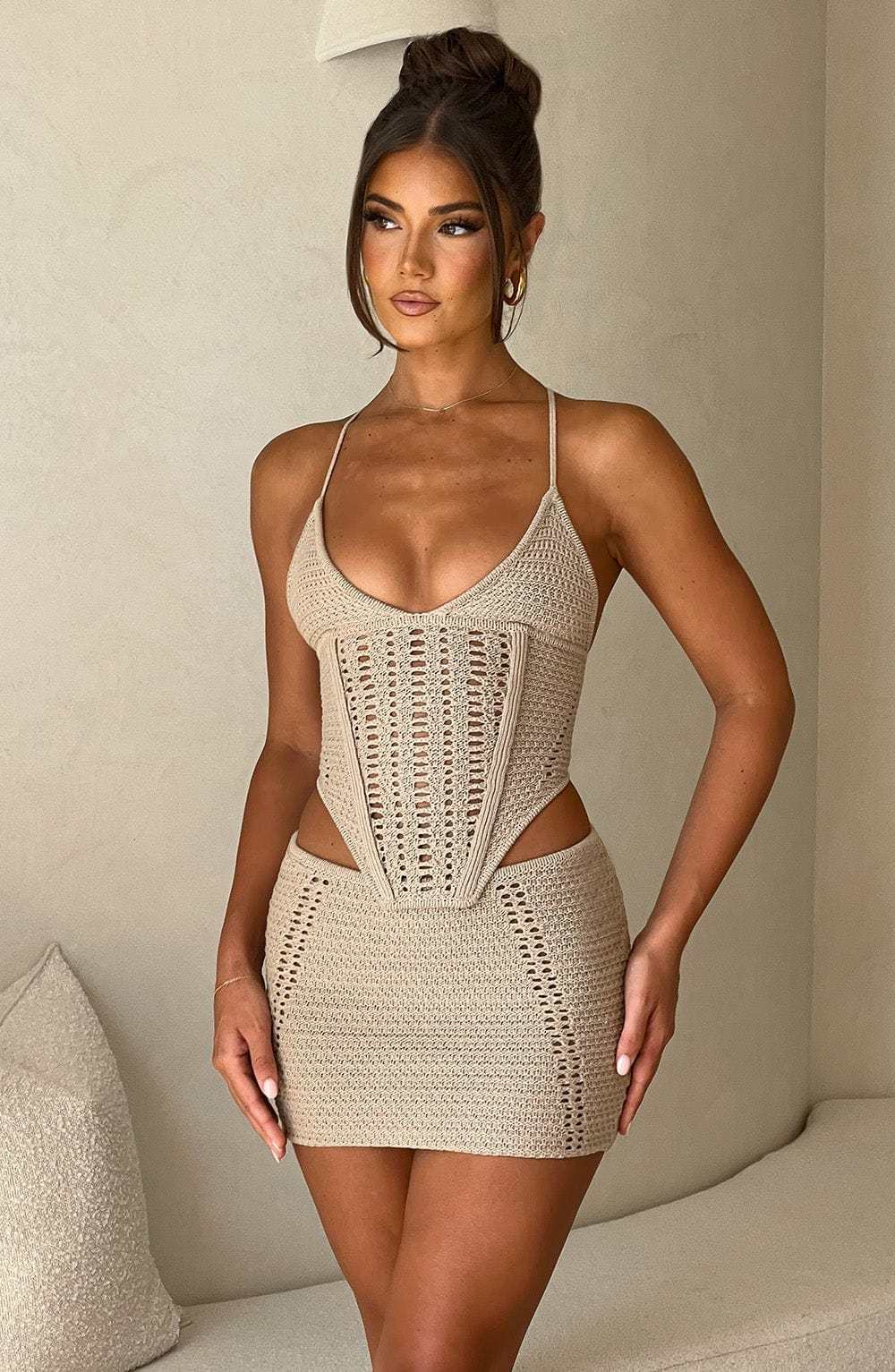 Selma Mini Skirt - Beige-My Top Dress.All Rights Reserved