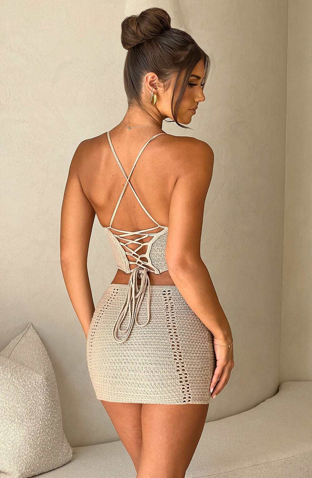 Selma Mini Skirt - Beige-My Top Dress.All Rights Reserved