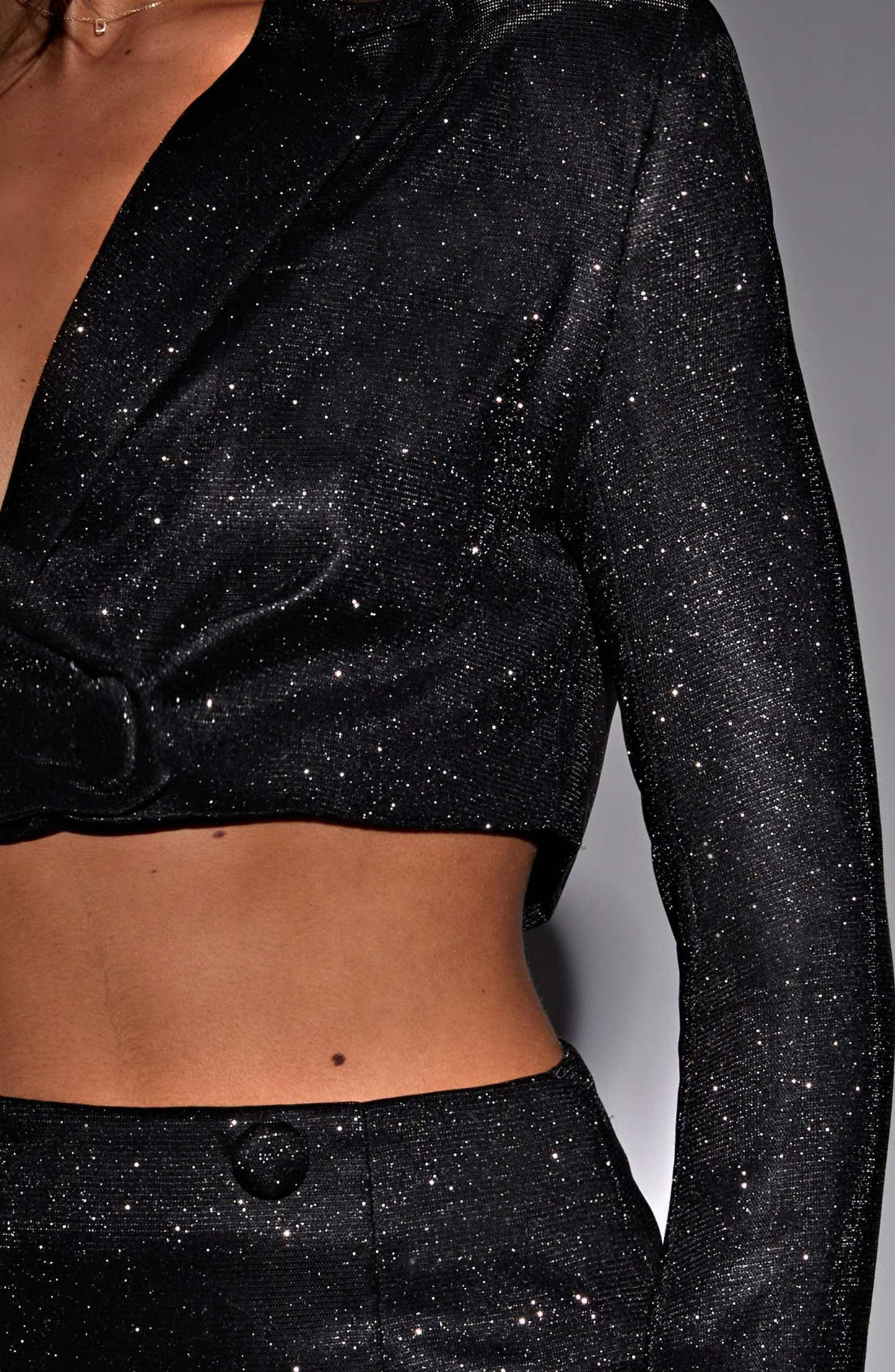 Stefania Cropped Jacket - Black Sparkle-My Top Dress.All Rights Reserved