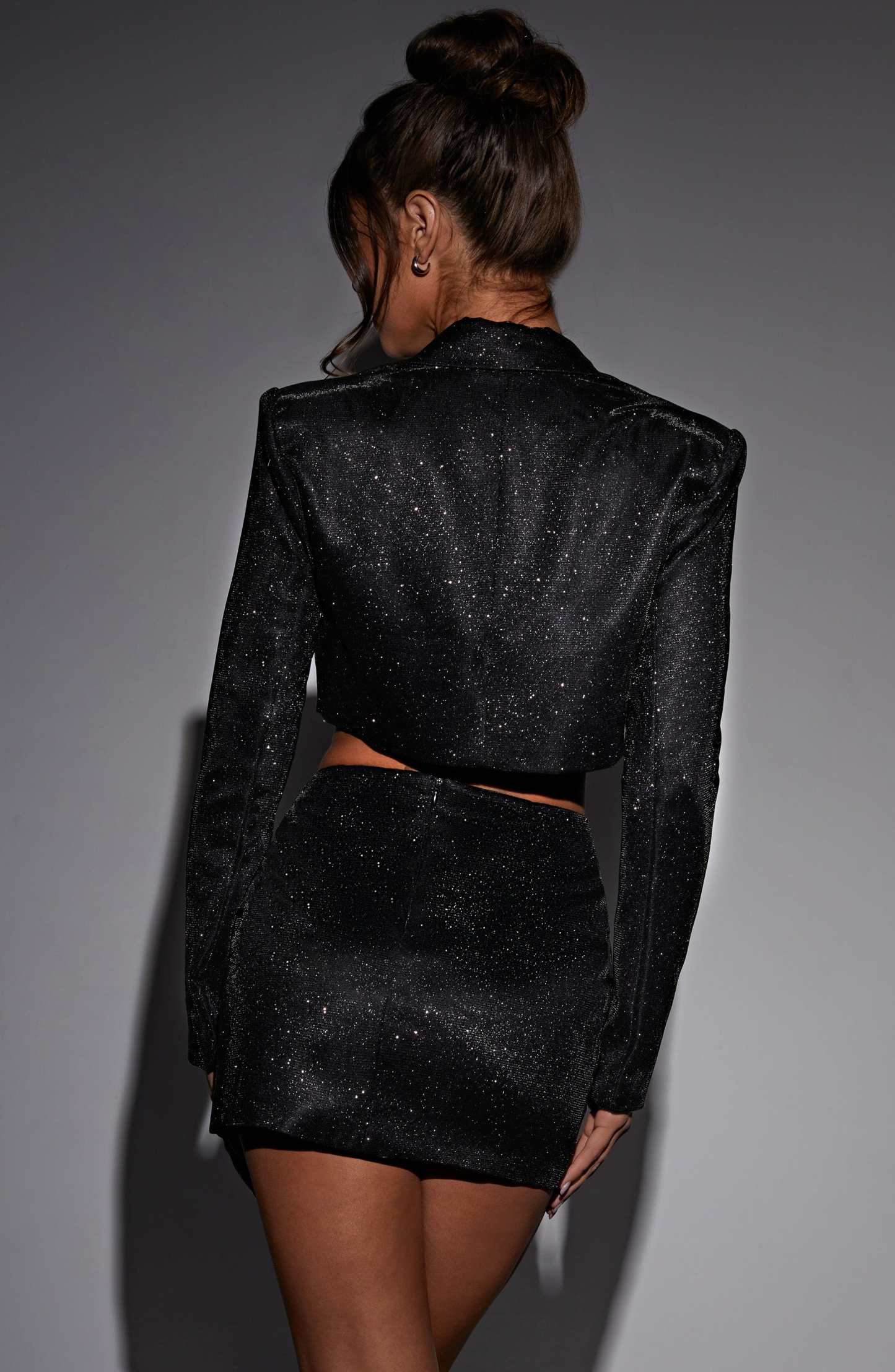 Stefania Cropped Jacket - Black Sparkle-My Top Dress.All Rights Reserved