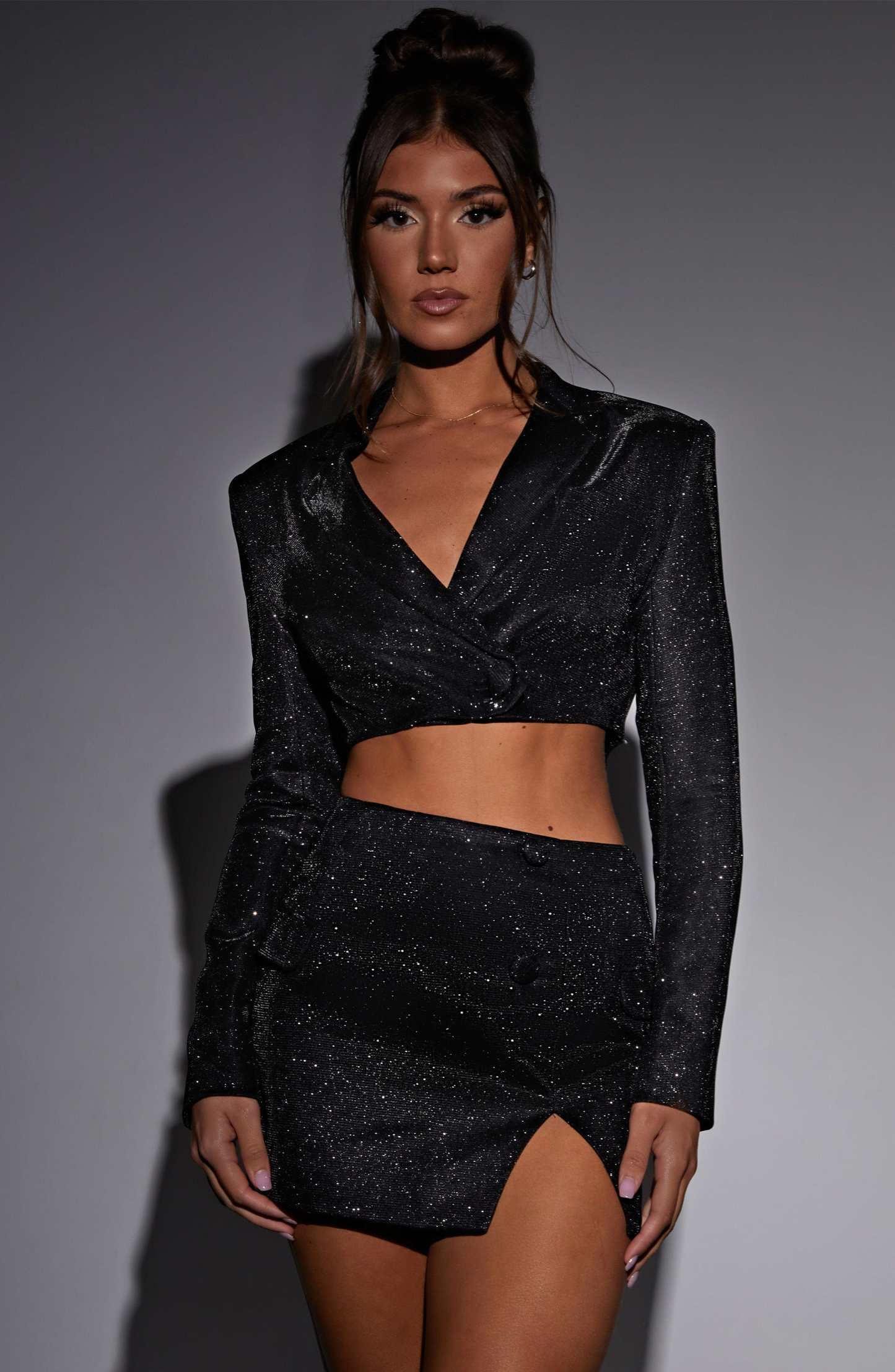 Stefania Cropped Jacket - Black Sparkle-My Top Dress.All Rights Reserved