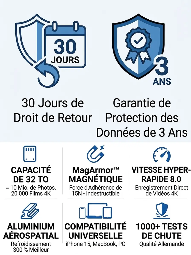 Disque SSD externe portable USB-C avec aimant, anti-perte