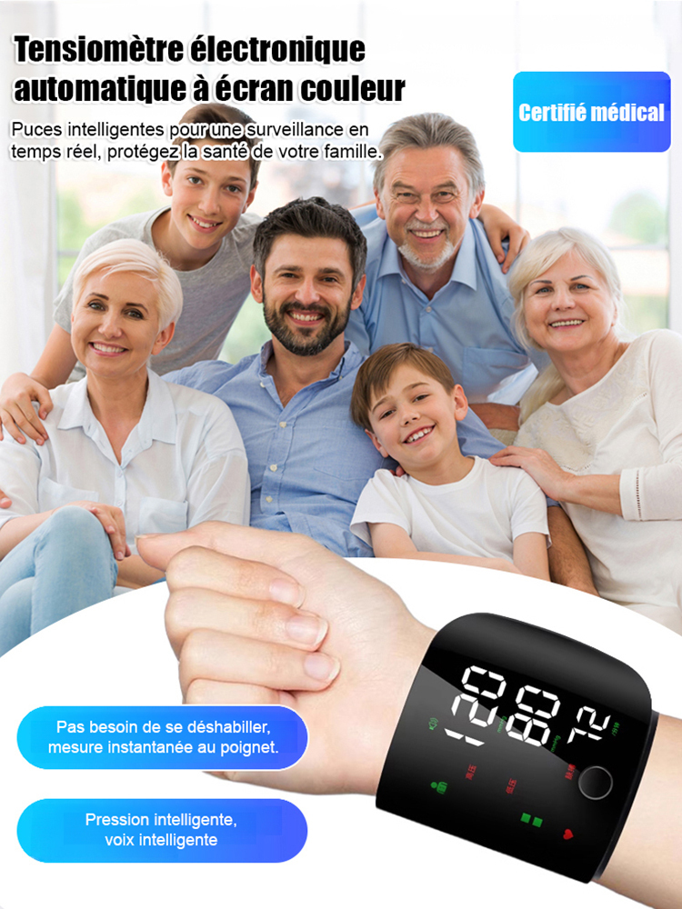 【Grand écran vocal】Tensiomètre électronique automatique pour poignet