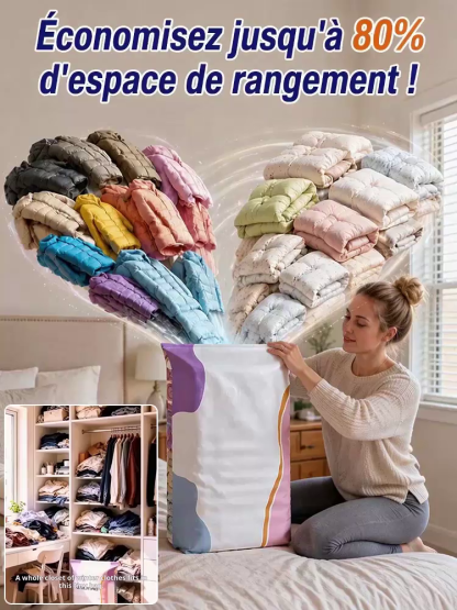 Housse de Rangement Sous Vide Sans Pompe | Gain de Place 80% | Matériau Sûr Bébé | Ultra-Résistant