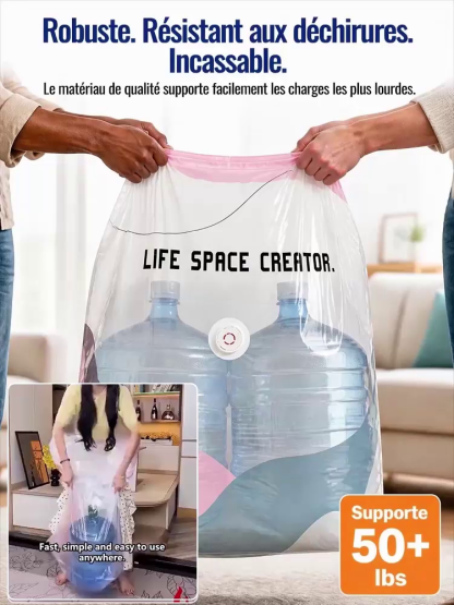 Housse de Rangement Sous Vide Sans Pompe | Gain de Place 80% | Matériau Sûr Bébé | Ultra-Résistant