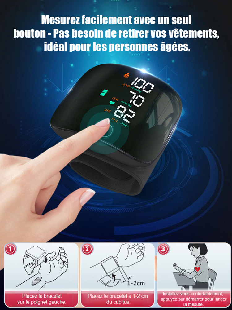 【Grand écran vocal】Tensiomètre électronique automatique pour poignet