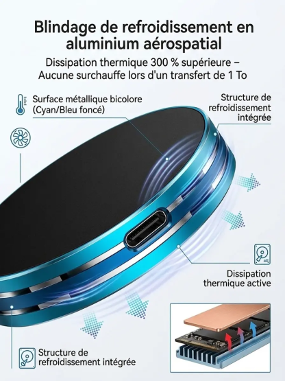 Disque SSD externe portable USB-C avec aimant, anti-perte
