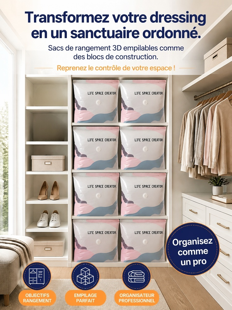 Housse de Rangement Sous Vide Sans Pompe | Gain de Place 80% | Matériau Sûr Bébé | Ultra-Résistant