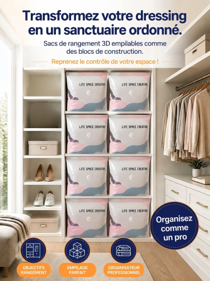 Housse de Rangement Sous Vide Sans Pompe | Gain de Place 80% | Matériau Sûr Bébé | Ultra-Résistant