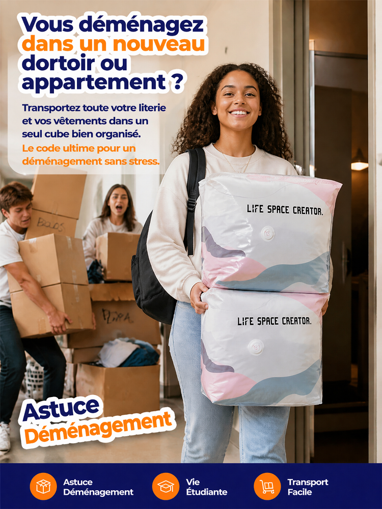 Housse de Rangement Sous Vide Sans Pompe | Gain de Place 80% | Matériau Sûr Bébé | Ultra-Résistant