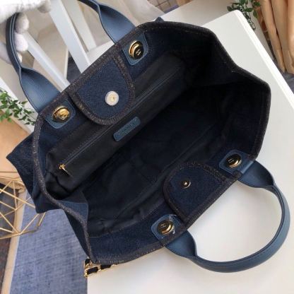 Chanel Deauville Tote Canvas Bag Dark Blue For Women 14.9in/38cm