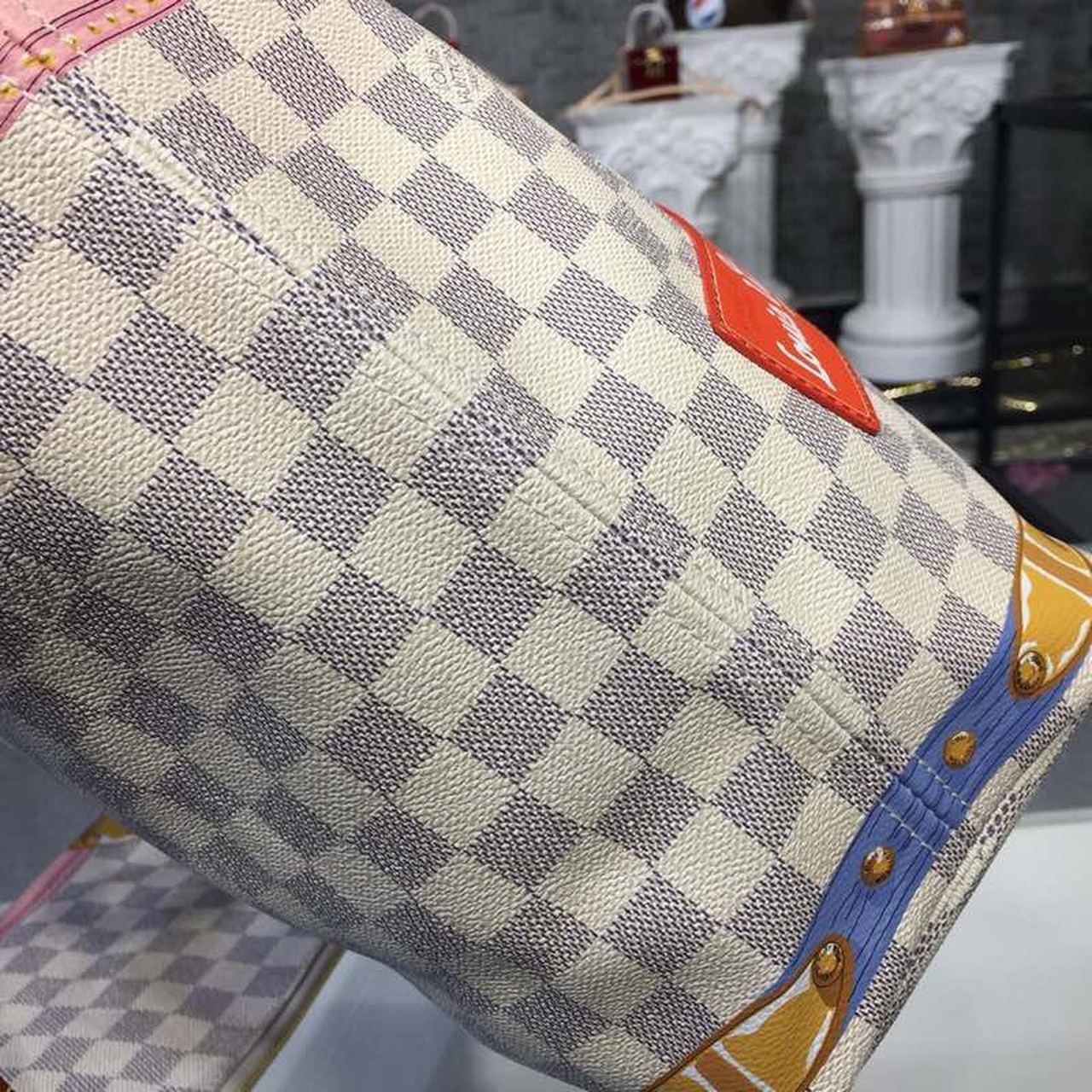 LV Neverfull MM Tote Bag Trompe L’oeil Print Damier Azur Canvas For Women,  Shoulder Bags 12.6in/32cm LV N41065