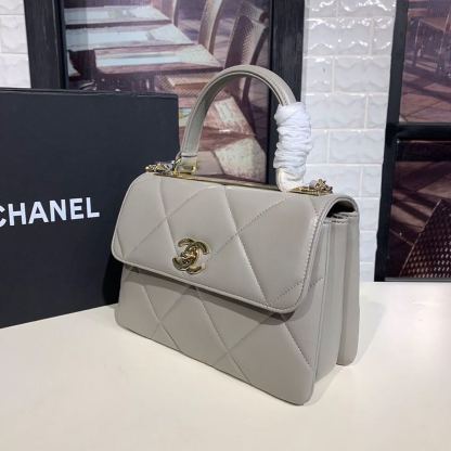 ChanelTrendy ChanelMaxi Top Handle Bag Grey For Women 9.8in/25cm