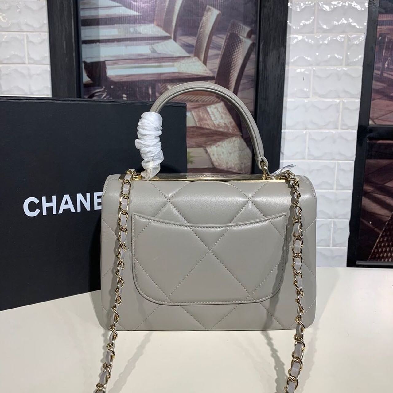 ChanelTrendy ChanelMaxi Top Handle Bag Grey For Women 9.8in/25cm