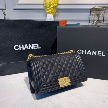 CHL Boy Handbag Gold Toned Hardware Black For Women, Women&#8217;s Bags, Shoulder And Crossbody Bags 9.8in/25cm A67086
