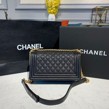 CHL Boy Handbag Gold Toned Hardware Black For Women, Women&#8217;s Bags, Shoulder And Crossbody Bags 9.8in/25cm A67086