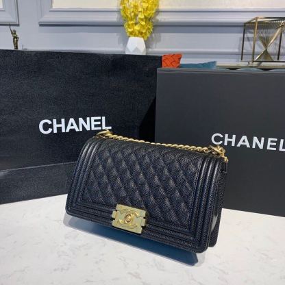 CHL Boy Handbag Gold Toned Hardware Black For Women, Women&#8217;s Bags, Shoulder And Crossbody Bags 9.8in/25cm A67086