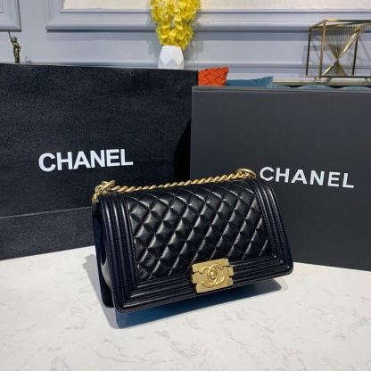 CHL Boy Handbag Gold Toned Hardware Black For Women, Women&#8217;s Bags, Shoulder And Crossbody Bags 9.8in/25cm A67086