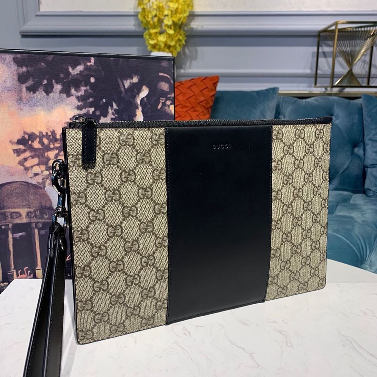 gg Supreme Pouch Beige/Ebony gg Supreme Canvas For Men 12in/30cm gg ‎495017 KGDHN 9769