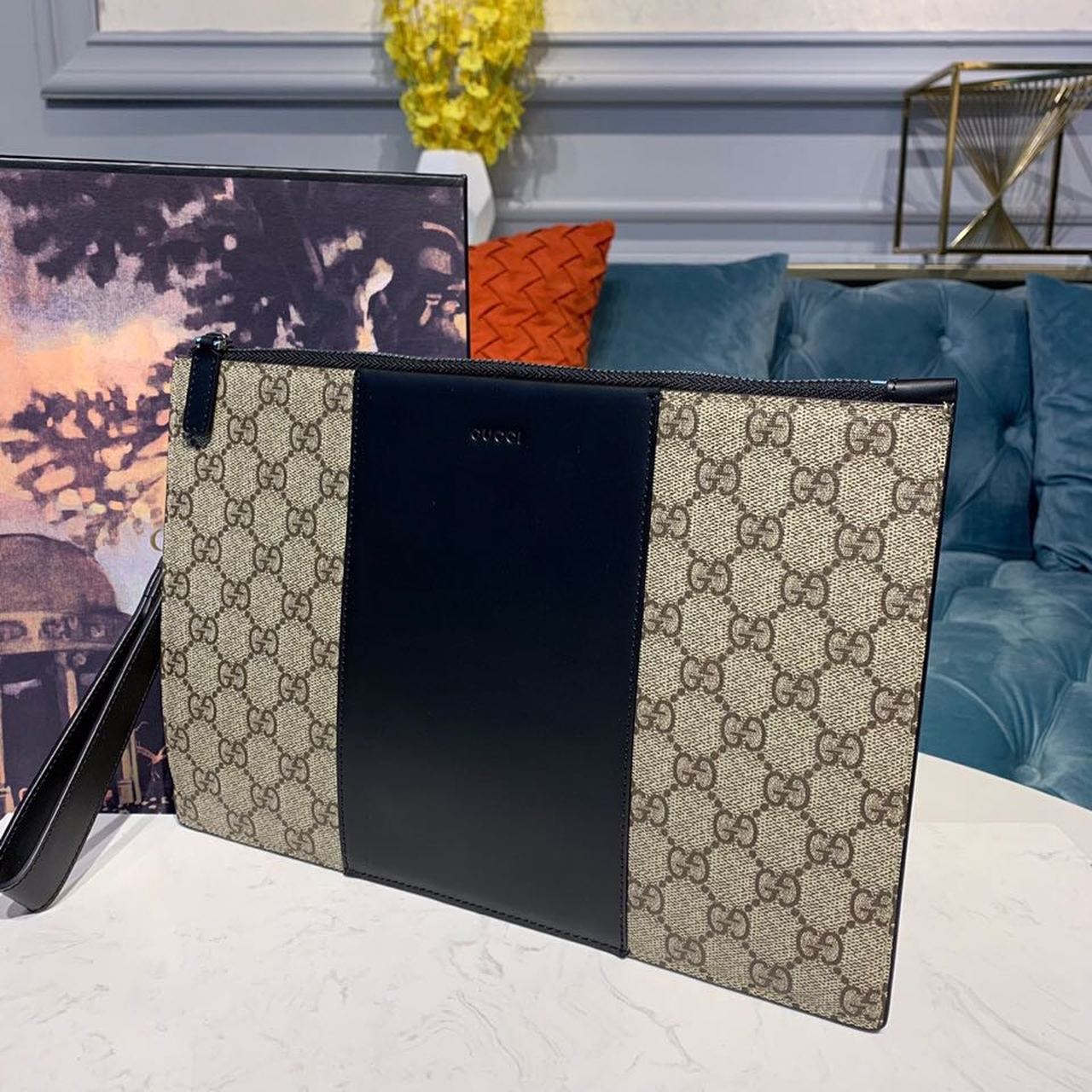 gg Supreme Pouch Beige/Ebony gg Supreme Canvas For Men 12in/30cm gg ‎495017 KGDHN 9769