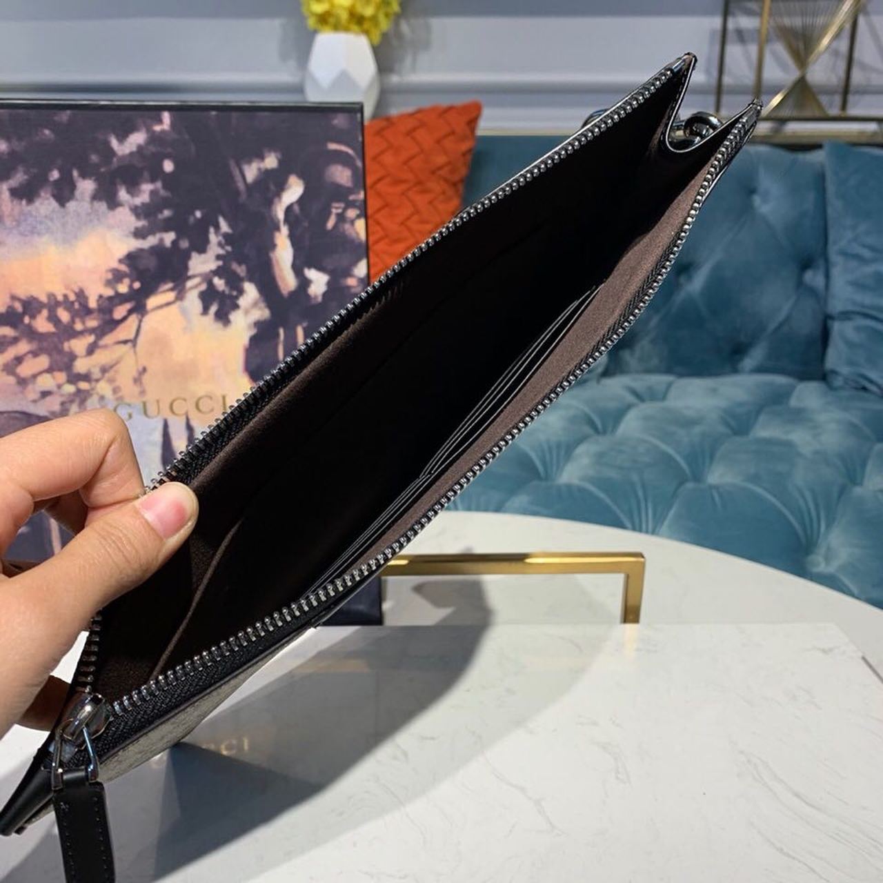 gg Supreme Pouch Beige/Ebony gg Supreme Canvas For Men 12in/30cm gg ‎495017 KGDHN 9769