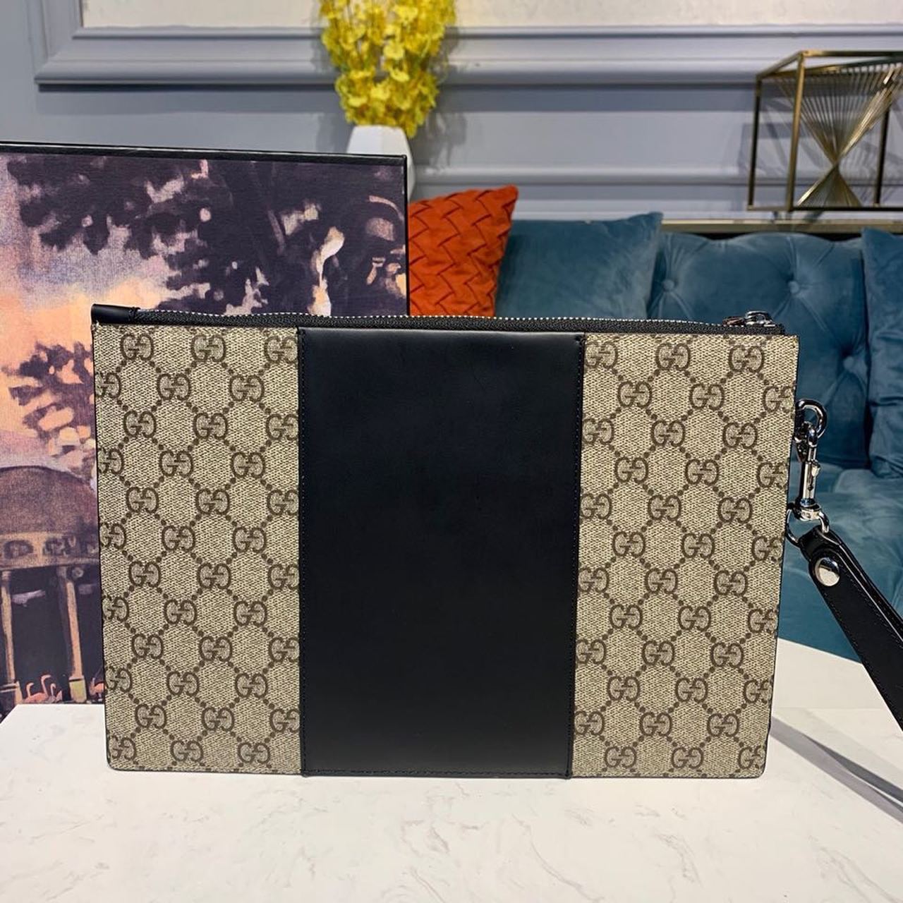 gg Supreme Pouch Beige/Ebony gg Supreme Canvas For Men 12in/30cm gg ‎495017 KGDHN 9769